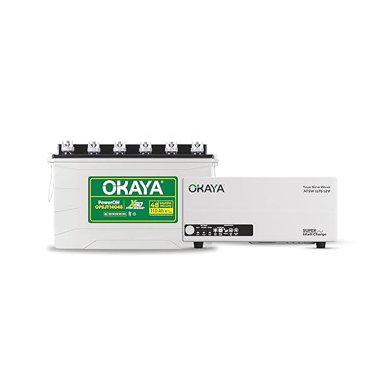 Okaya Inverter with Battery ComboATSW 1175 12V Pure Sine Wave Inverter 925VA with OPSJT14048 110Ah Inverter Battery.